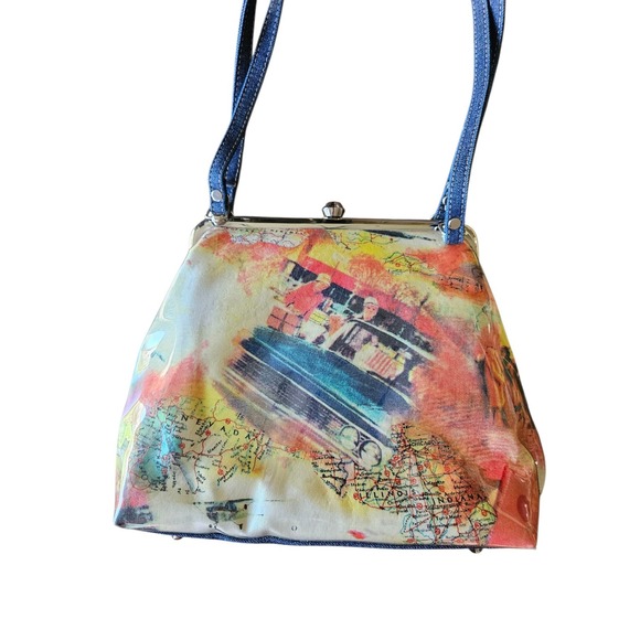 Vintage Y2K Andonia Los Angeles Handbag Travel Collage Print Frame Purse Retro - Picture 1 of 7